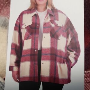 NFX Womens Stylish Plaid Utility Jacket - Red and Cream.